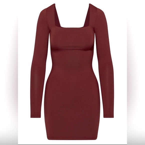 Aritzia Babaton Contour Sumac Burgundy Long Sleeve Square neck Mini Dress Size L - Picture 16 of 16